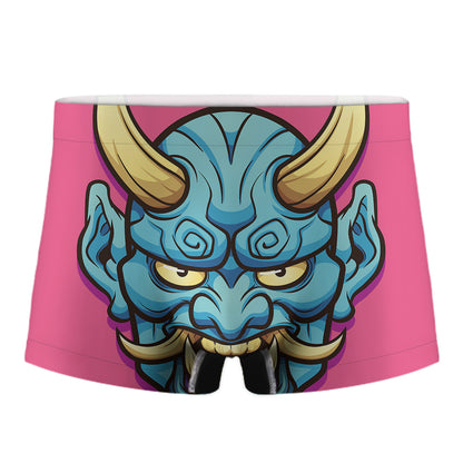 Blue Japanese Demon Print Men's Boxer Briefs