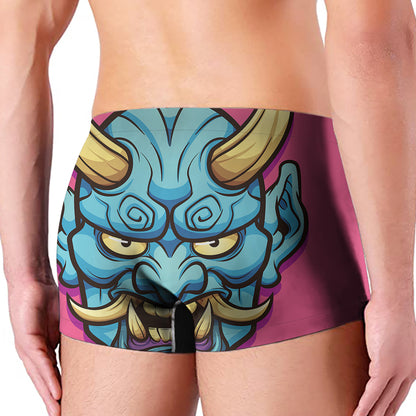 Blue Japanese Demon Print Men's Boxer Briefs