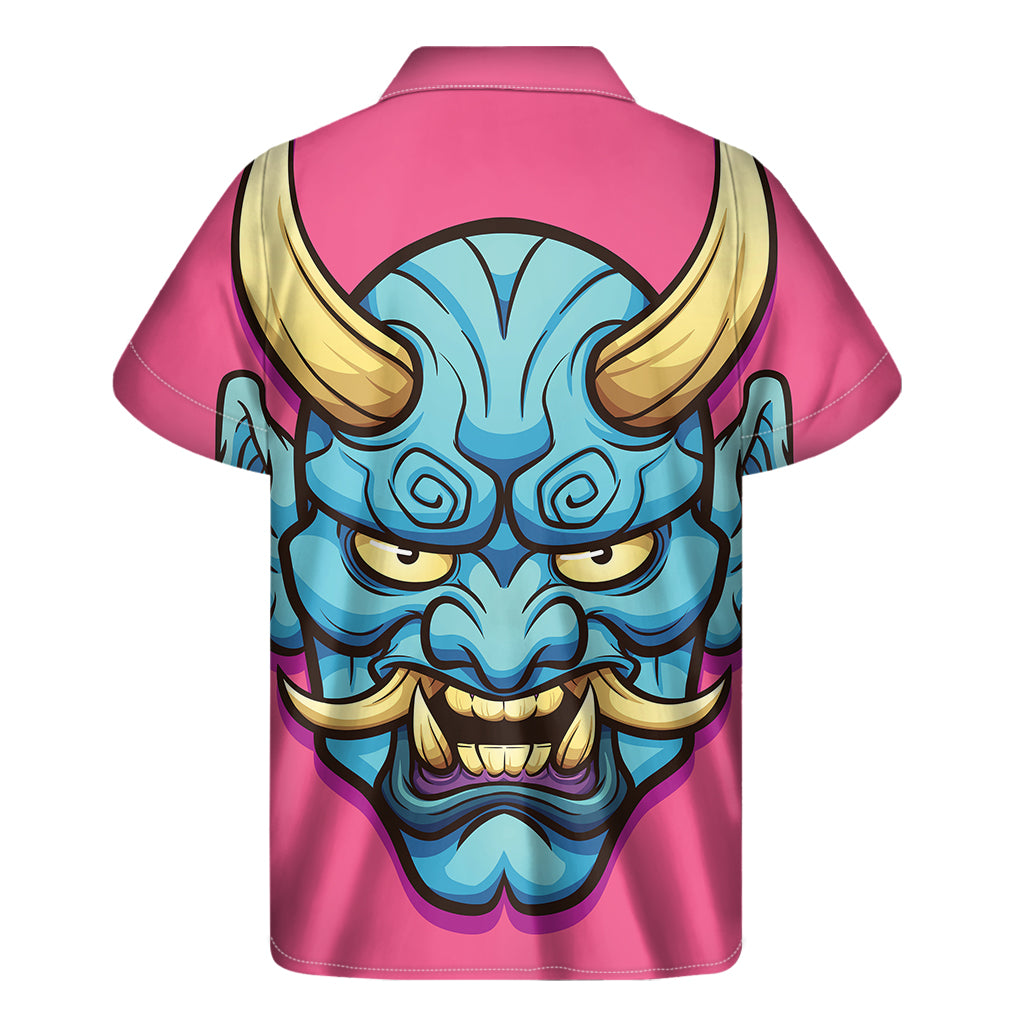 Blue Japanese Demon Print Men's Short Sleeve Shirt