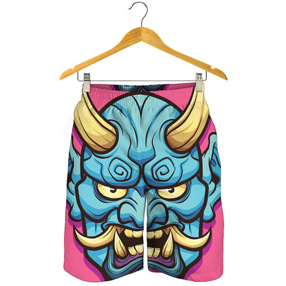 Blue Japanese Demon Print Men's Shorts