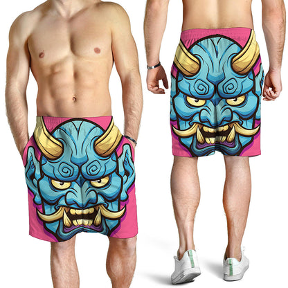 Blue Japanese Demon Print Men's Shorts