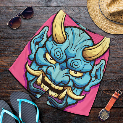 Blue Japanese Demon Print Men's Shorts