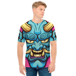 Blue Japanese Demon Print Men's T-Shirt