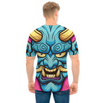 Blue Japanese Demon Print Men's T-Shirt
