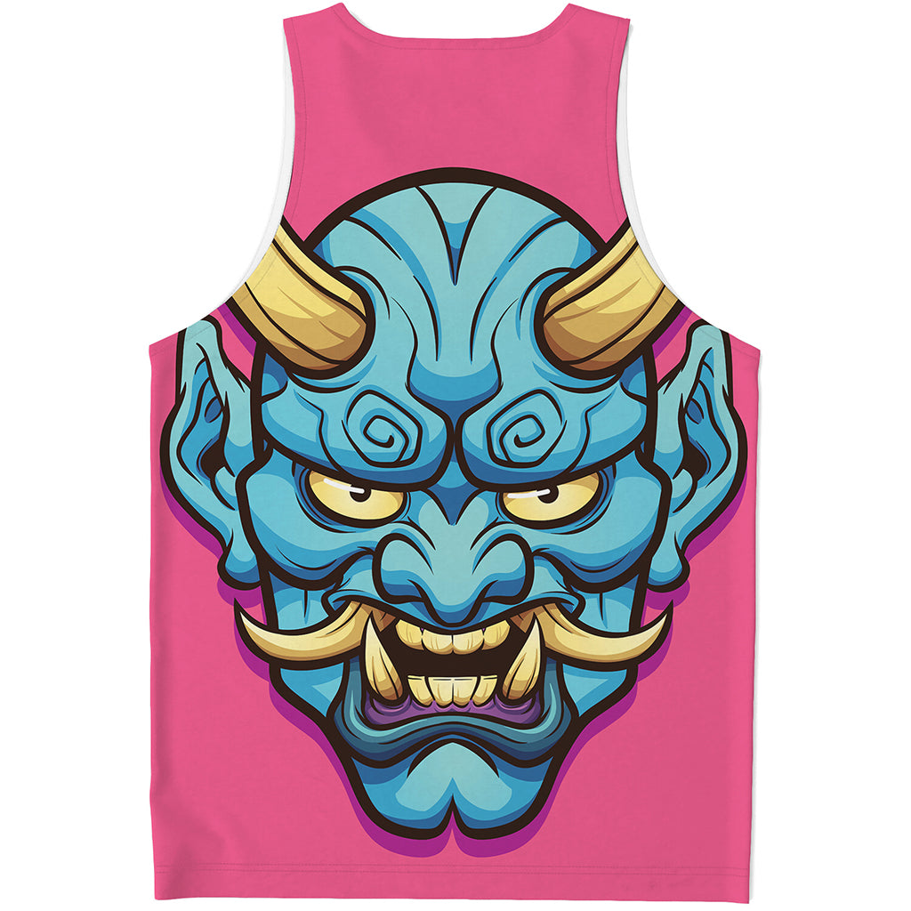 Blue Japanese Demon Print Men's Tank Top