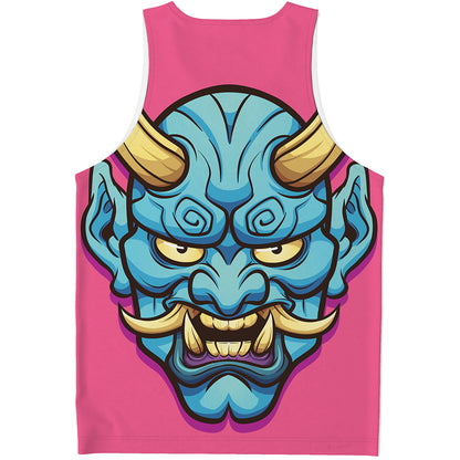 Blue Japanese Demon Print Men's Tank Top