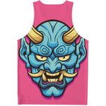 Blue Japanese Demon Print Men's Tank Top
