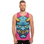Blue Japanese Demon Print Men's Tank Top