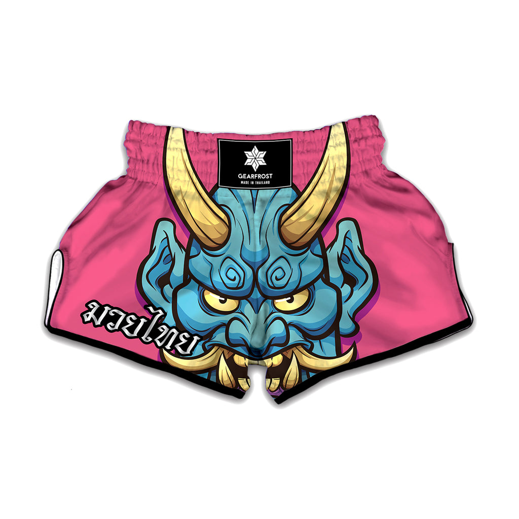 Blue Japanese Demon Print Muay Thai Boxing Shorts