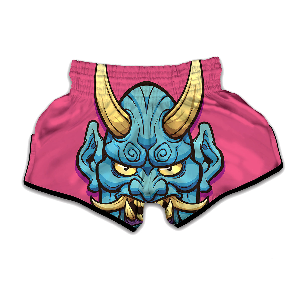 Blue Japanese Demon Print Muay Thai Boxing Shorts