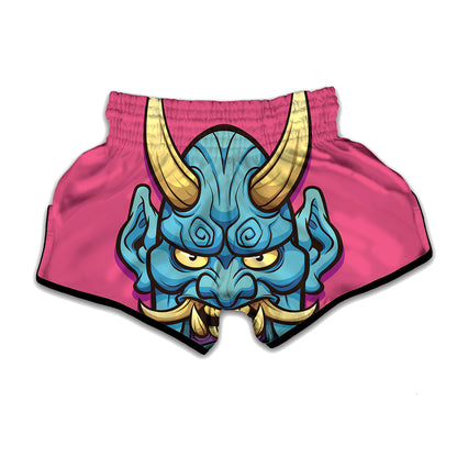 Blue Japanese Demon Print Muay Thai Boxing Shorts