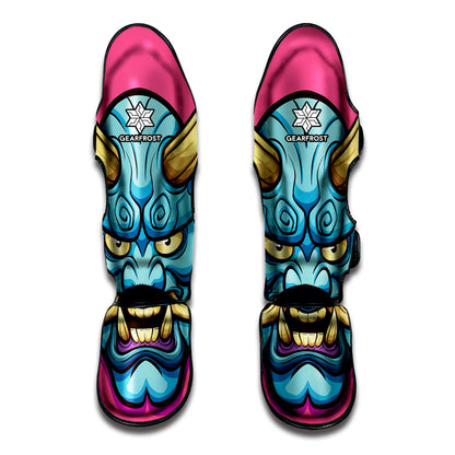 Blue Japanese Demon Print Muay Thai Shin Guard