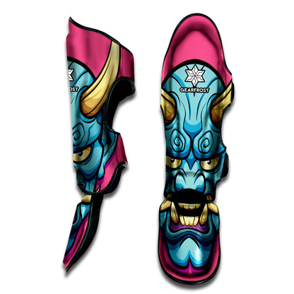 Blue Japanese Demon Print Muay Thai Shin Guard