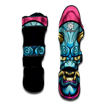 Blue Japanese Demon Print Muay Thai Shin Guard