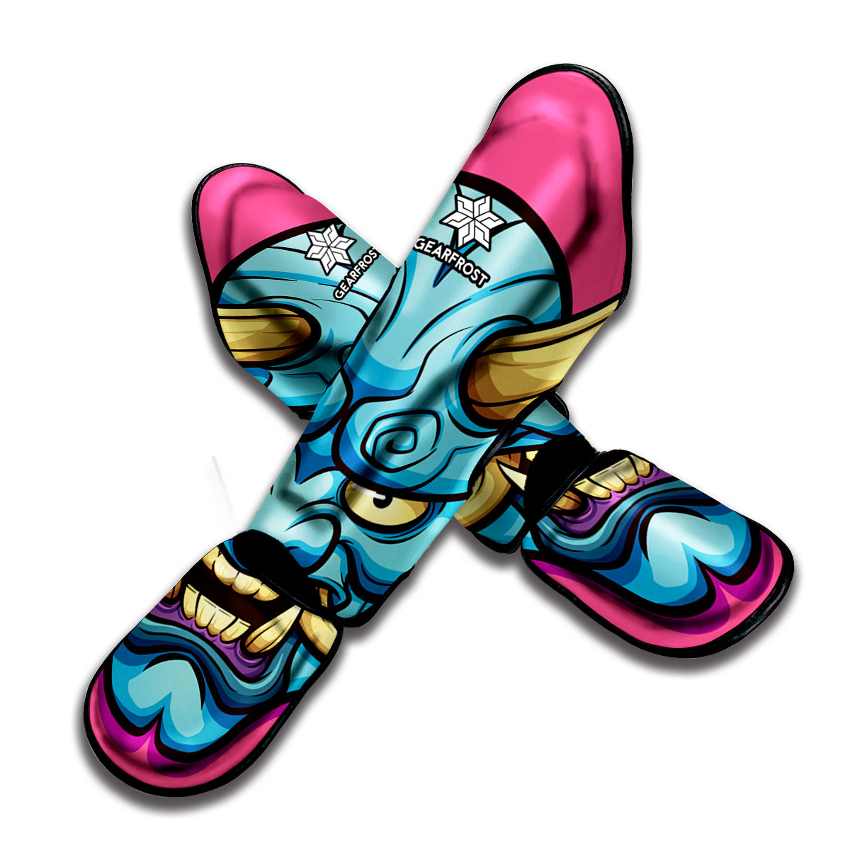 Blue Japanese Demon Print Muay Thai Shin Guard