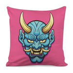 Blue Japanese Demon Print Pillow Cover