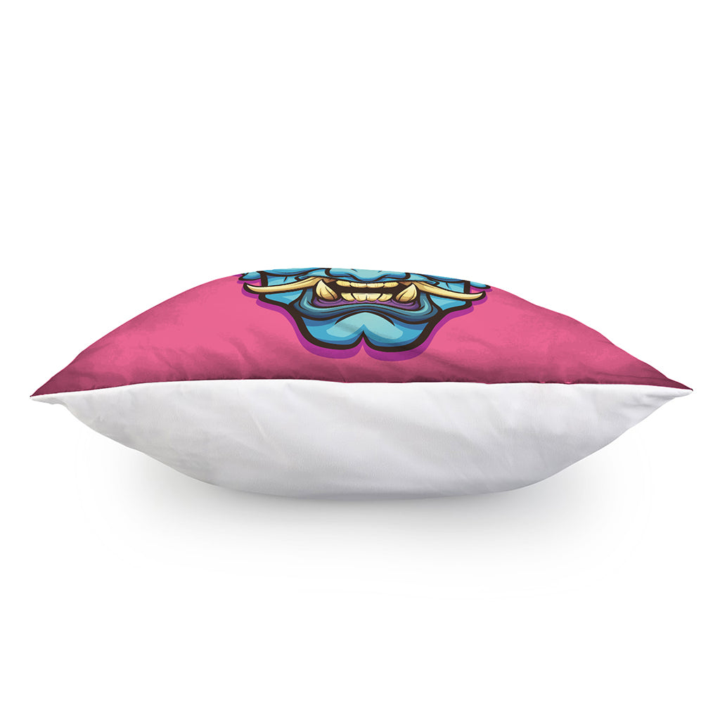 Blue Japanese Demon Print Pillow Cover