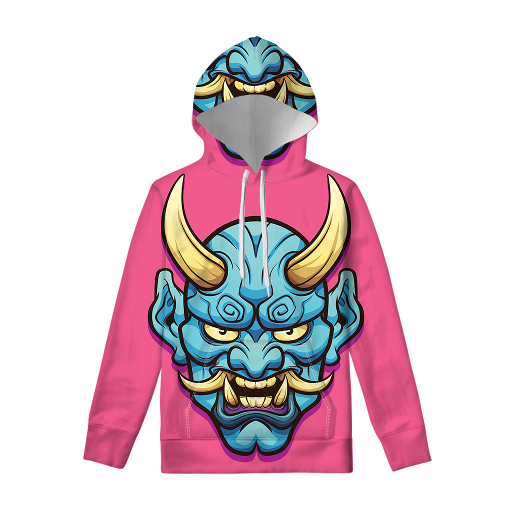 Blue Japanese Demon Print Pullover Hoodie