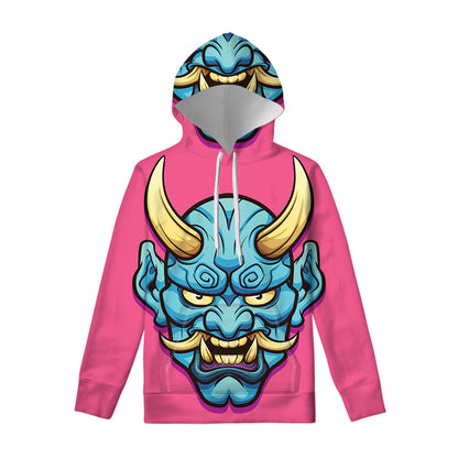 Blue Japanese Demon Print Pullover Hoodie