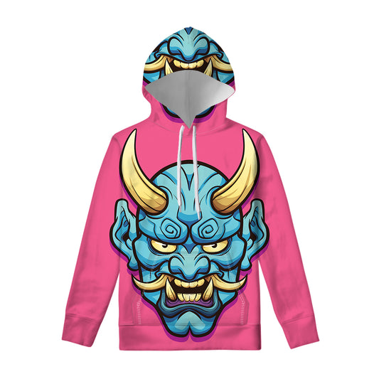 Blue Japanese Demon Print Pullover Hoodie