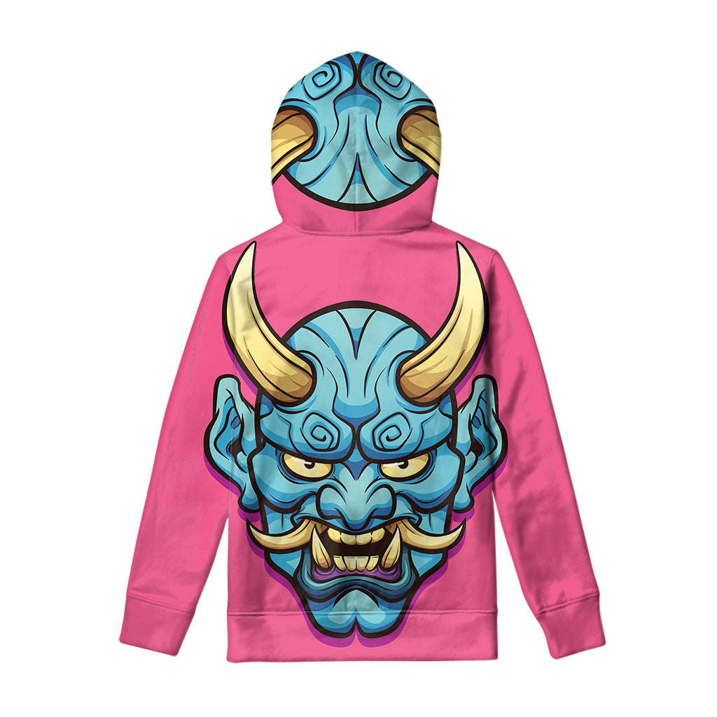 Blue Japanese Demon Print Pullover Hoodie