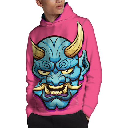 Blue Japanese Demon Print Pullover Hoodie