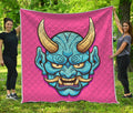 Blue Japanese Demon Print Quilt