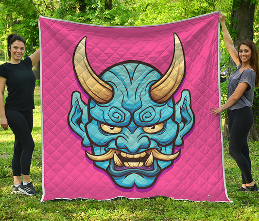 Blue Japanese Demon Print Quilt
