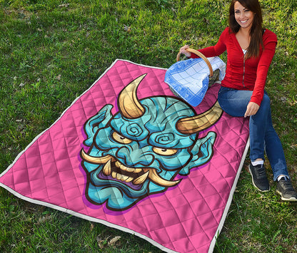Blue Japanese Demon Print Quilt