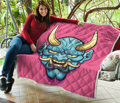 Blue Japanese Demon Print Quilt