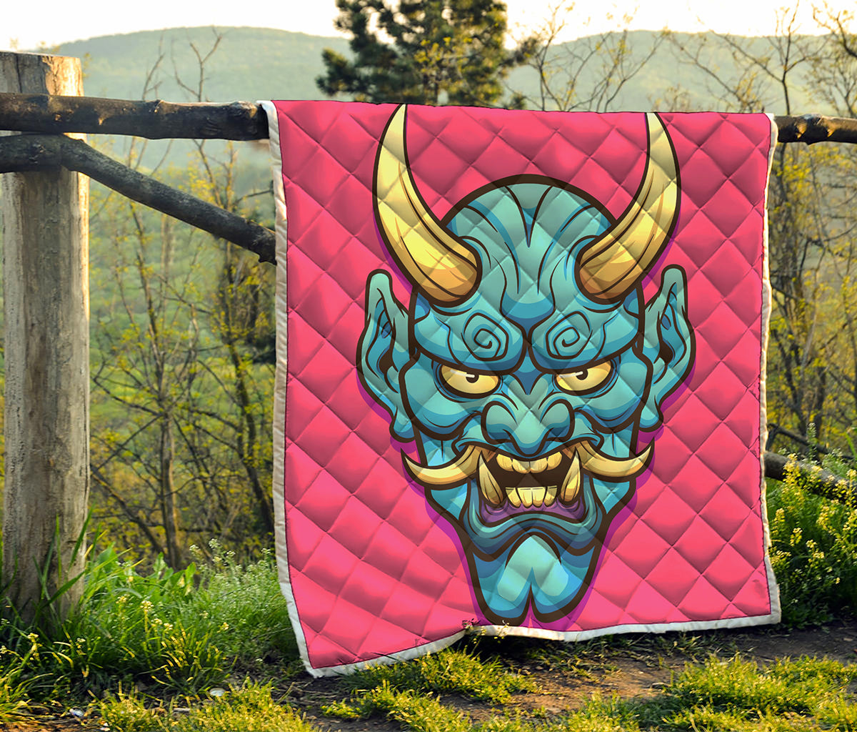 Blue Japanese Demon Print Quilt
