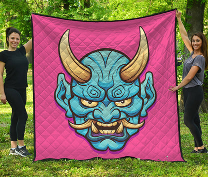 Blue Japanese Demon Print Quilt