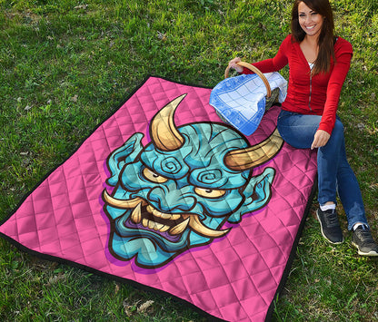 Blue Japanese Demon Print Quilt