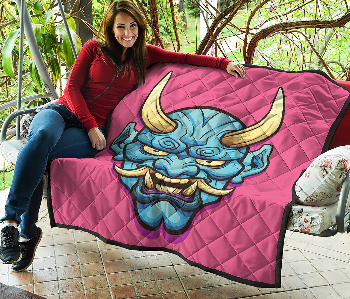 Blue Japanese Demon Print Quilt