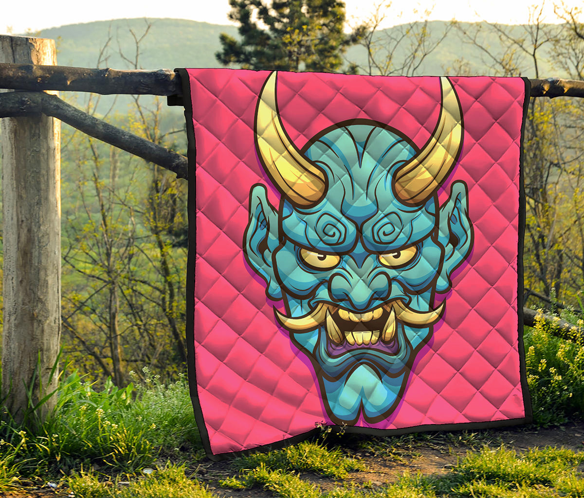 Blue Japanese Demon Print Quilt