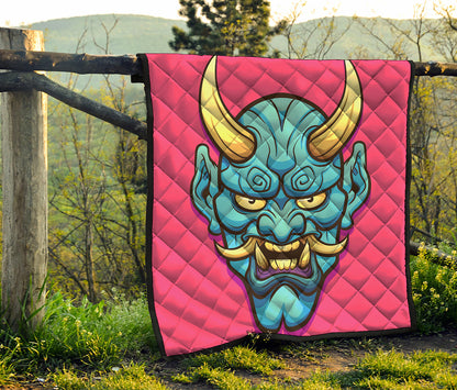 Blue Japanese Demon Print Quilt