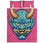 Blue Japanese Demon Print Quilt Bed Set