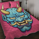 Blue Japanese Demon Print Quilt Bed Set