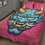 Blue Japanese Demon Print Quilt Bed Set