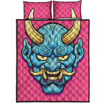 Blue Japanese Demon Print Quilt Bed Set