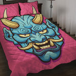 Blue Japanese Demon Print Quilt Bed Set