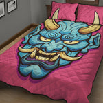 Blue Japanese Demon Print Quilt Bed Set