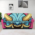 Blue Japanese Demon Print Sofa Cover