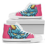Blue Japanese Demon Print White High Top Shoes