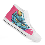 Blue Japanese Demon Print White High Top Shoes
