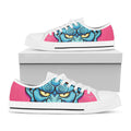 Blue Japanese Demon Print White Low Top Sneakers