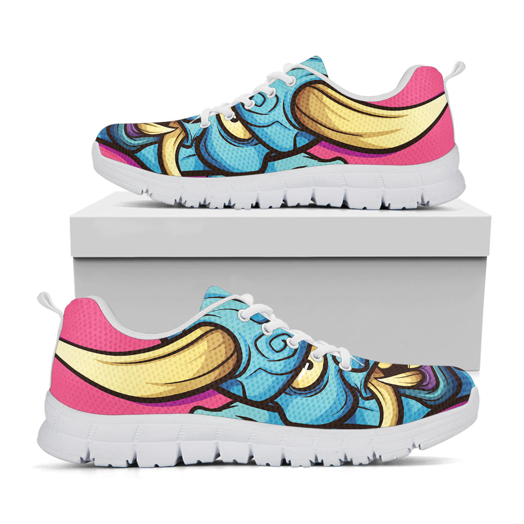 Blue Japanese Demon Print White Sneakers