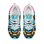 Blue Japanese Demon Print White Sneakers