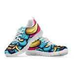 Blue Japanese Demon Print White Sneakers
