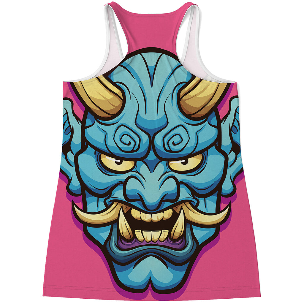 Blue Japanese Demon Print Women's Racerback Tank Top
